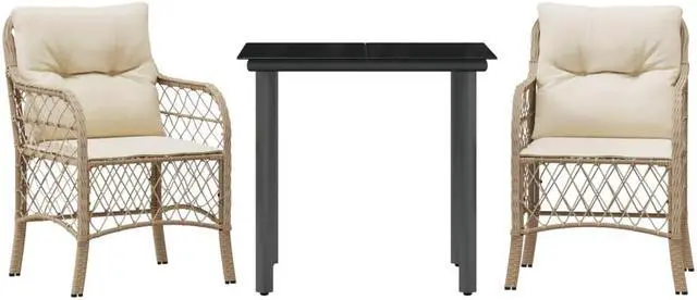 Alt view image 2 of 6 - vidaXL Bistro Set with Cushions Outdoor Furniture 3 Piece Beige Poly Rattan