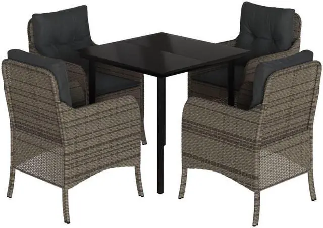 Alt view image 2 of 6 - vidaXL Patio Dining Set with Cushions Garden Furniture 5 Piece Gray Poly Rattan