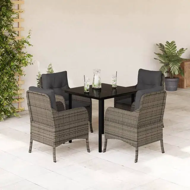 Main image of vidaXL Patio Dining Set with Cushions Garden Furniture 5 Piece Gray Poly Rattan
