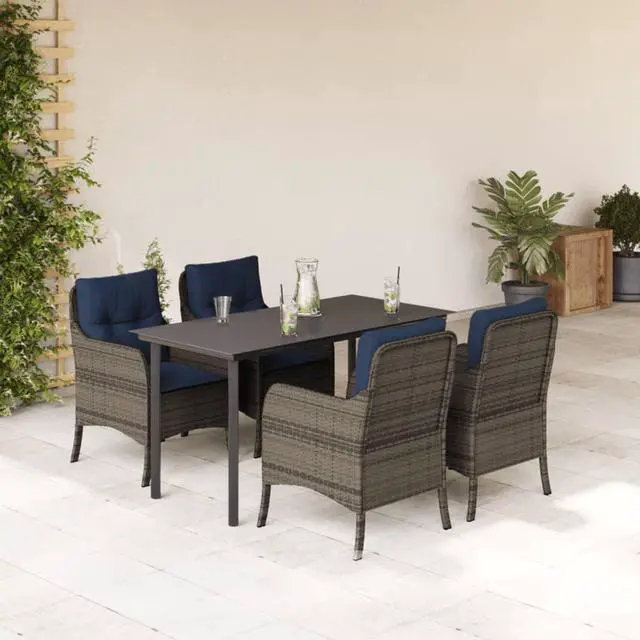 Main image of vidaXL Patio Dining Set with Cushions Outdoor Furniture 5 Piece Gray Poly Rattan