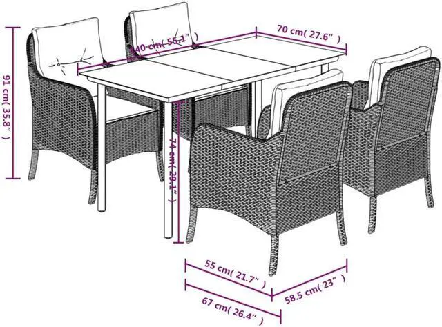 Alt view image 4 of 6 - vidaXL Patio Dining Set with Cushions Outdoor Furniture 5 Piece Gray Poly Rattan