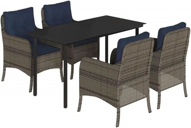 Alt view image 2 of 6 - vidaXL Patio Dining Set with Cushions Outdoor Furniture 5 Piece Gray Poly Rattan