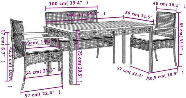 Alt view image 4 of 6 - vidaXL Patio Dining Set with Cushions Furniture 5 Piece Black Poly Rattan