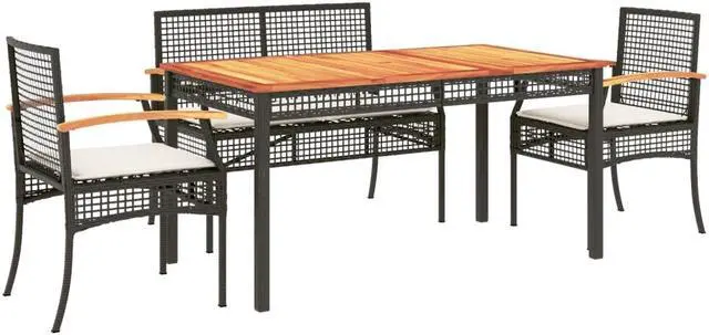 Alt view image 2 of 6 - vidaXL Patio Dining Set with Cushions Furniture 5 Piece Black Poly Rattan