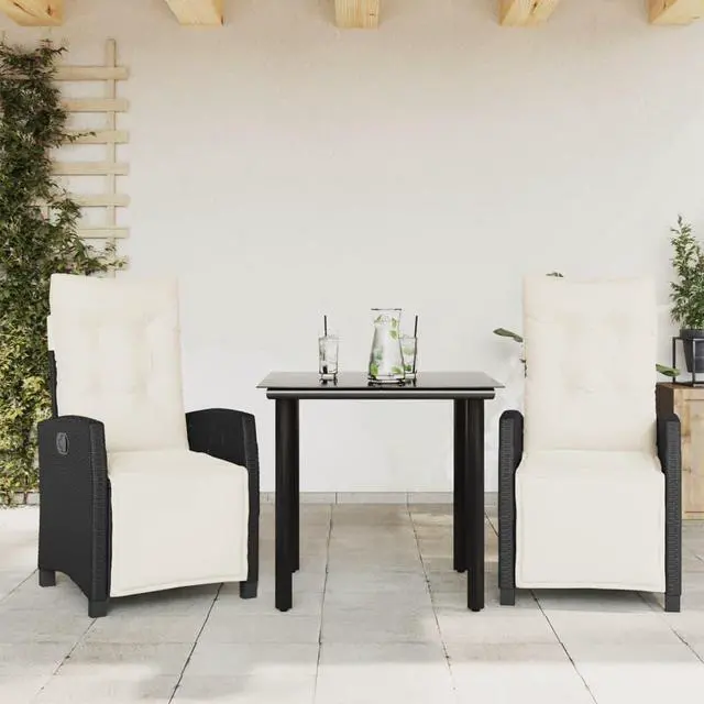 Main image of vidaXL Patio Dining Set with Cushions Garden Furniture 3 Piece Black Poly Rattan