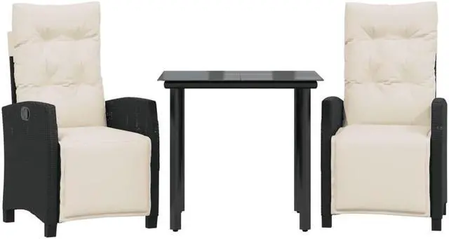 Alt view image 2 of 6 - vidaXL Patio Dining Set with Cushions Garden Furniture 3 Piece Black Poly Rattan