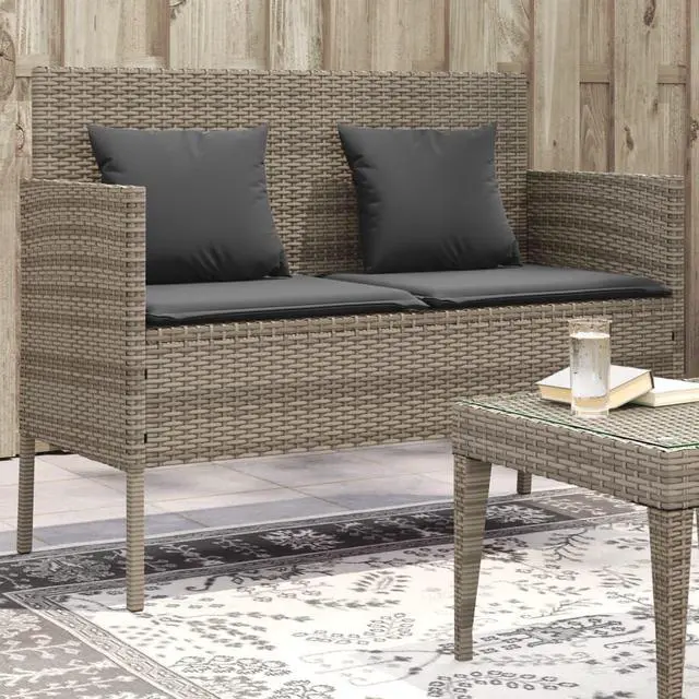 Main image of vidaXL Patio Bench with Cushions Outdoor Loveseat Furniture Gray Poly Rattan
