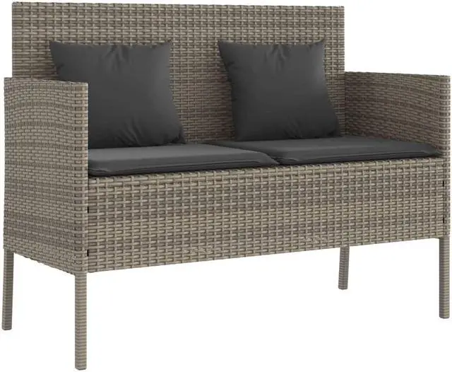 Alt view image 3 of 7 - vidaXL Patio Bench with Cushions Outdoor Loveseat Furniture Gray Poly Rattan