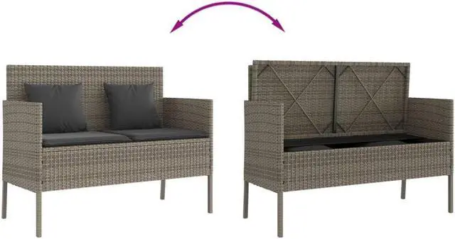 Alt view image 7 of 7 - vidaXL Patio Bench with Cushions Outdoor Loveseat Furniture Gray Poly Rattan
