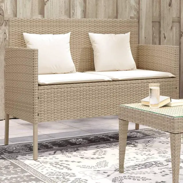 Main image of vidaXL Patio Bench with Cushions Outdoor Loveseat Furniture Beige Poly Rattan