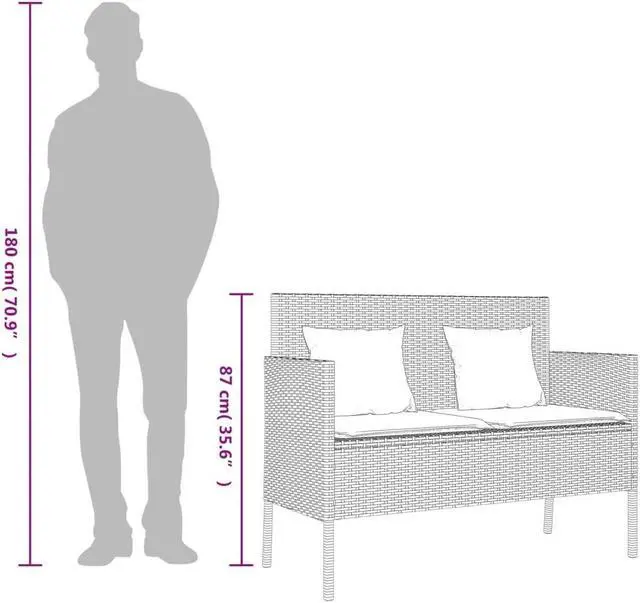 Alt view image 4 of 7 - vidaXL Patio Bench with Cushions Outdoor Loveseat Furniture Beige Poly Rattan