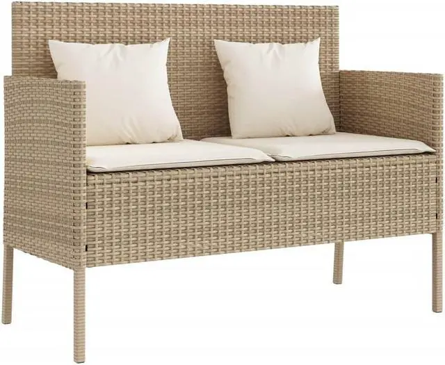 Alt view image 3 of 7 - vidaXL Patio Bench with Cushions Outdoor Loveseat Furniture Beige Poly Rattan