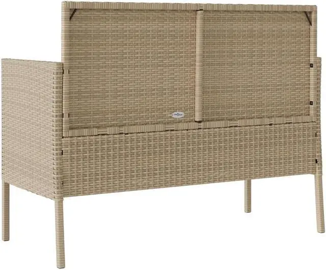 Alt view image 5 of 7 - vidaXL Patio Bench with Cushions Outdoor Loveseat Furniture Beige Poly Rattan