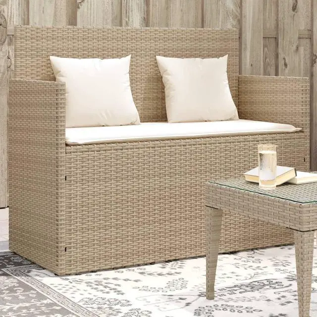 Main image of vidaXL Patio Bench with Cushions Outdoor Loveseat Furniture Beige Poly Rattan