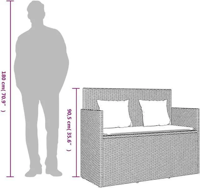Alt view image 4 of 7 - vidaXL Patio Bench with Cushions Outdoor Loveseat Furniture Beige Poly Rattan