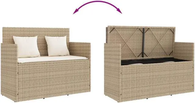 Alt view image 7 of 7 - vidaXL Patio Bench with Cushions Outdoor Loveseat Furniture Beige Poly Rattan