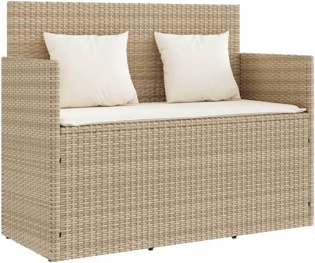 Alt view image 3 of 7 - vidaXL Patio Bench with Cushions Outdoor Loveseat Furniture Beige Poly Rattan
