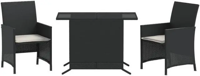 Alt view image 2 of 7 - vidaXL Bistro Set with Cushions Patio Furniture 3 Piece Black Poly Rattan