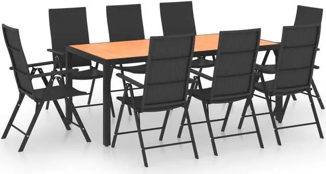Alt view image 2 of 6 - vidaXL Patio Dining Set 9 Piece Black and Brown Outdoor Garden Balcony Dinner