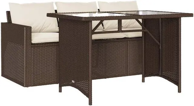 Alt view image 2 of 6 - vidaXL Patio Dining Set with Cushions Garden Furniture 2 Piece Brown Poly Rattan