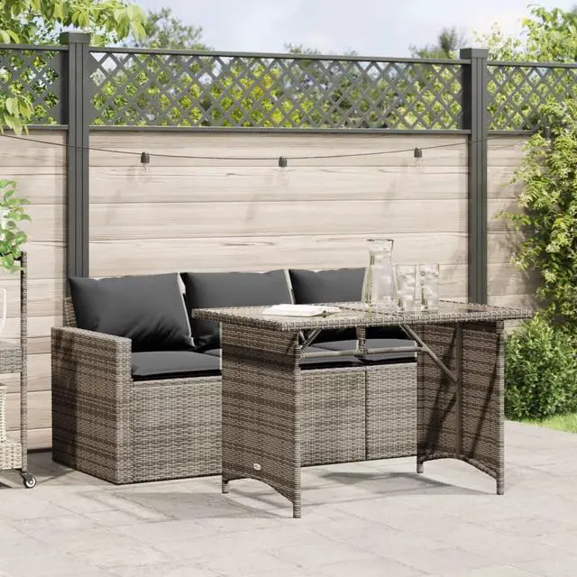 Main image of vidaXL Patio Dining Set with Cushions Garden Furniture 2 Piece Gray Poly Rattan