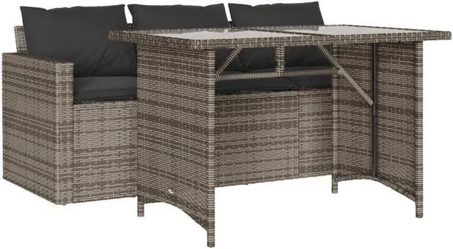 Alt view image 2 of 6 - vidaXL Patio Dining Set with Cushions Garden Furniture 2 Piece Gray Poly Rattan