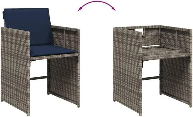 Alt view image 3 of 6 - vidaXL Patio Dining Set with Cushions Garden Furniture 7 Piece Gray Poly Rattan