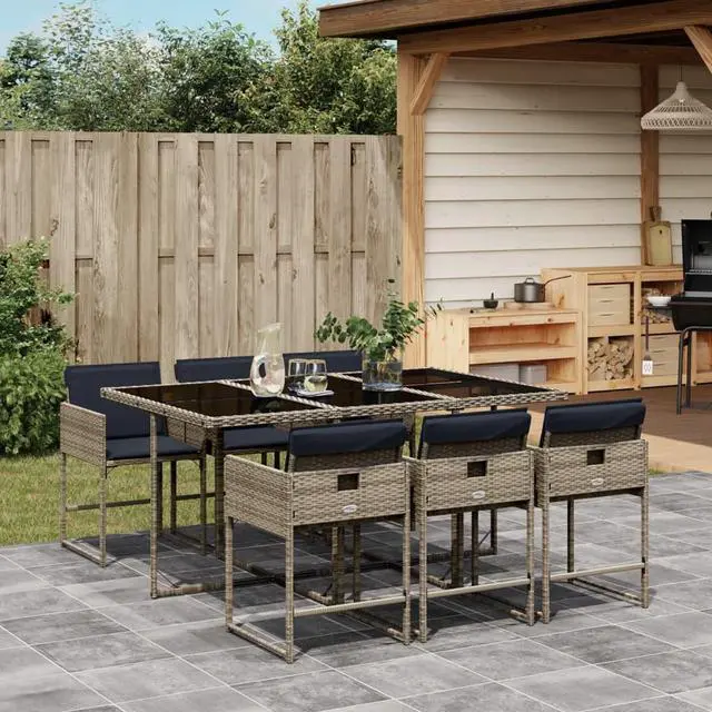 Main image of vidaXL Patio Dining Set with Cushions Garden Furniture 7 Piece Gray Poly Rattan