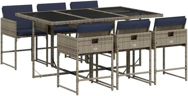 Alt view image 2 of 6 - vidaXL Patio Dining Set with Cushions Garden Furniture 7 Piece Gray Poly Rattan