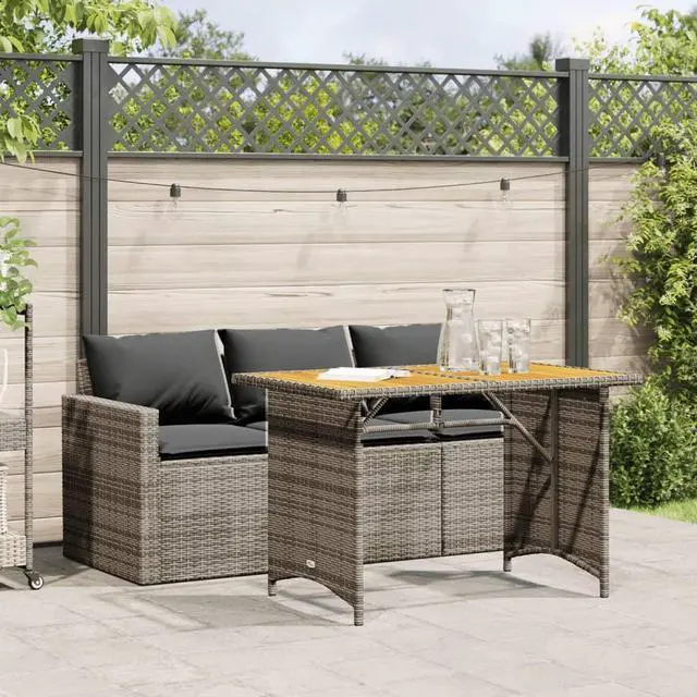 Main image of vidaXL Patio Dining Set with Cushions Garden Furniture 2 Piece Gray Poly Rattan