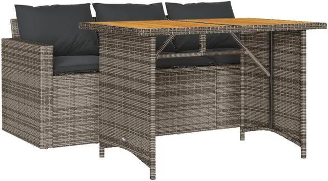 Alt view image 2 of 6 - vidaXL Patio Dining Set with Cushions Garden Furniture 2 Piece Gray Poly Rattan