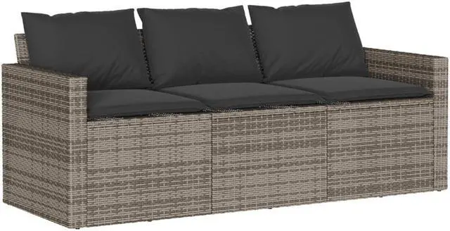 Alt view image 3 of 6 - vidaXL Patio Dining Set with Cushions Garden Furniture 2 Piece Gray Poly Rattan