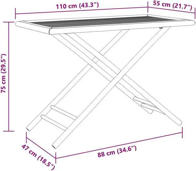 Alt view image 4 of 7 - vidaXL Folding Patio Table Rectangular Garden Table Outdoor Furniture Bamboo