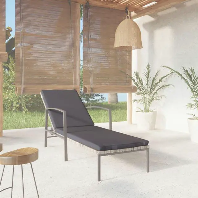 Alt view image 12 of 18 - vidaXL Patio Sun Lounger with Cushion Poly Rattan Gray