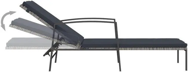Alt view image 17 of 18 - vidaXL Patio Sun Lounger with Cushion Poly Rattan Gray