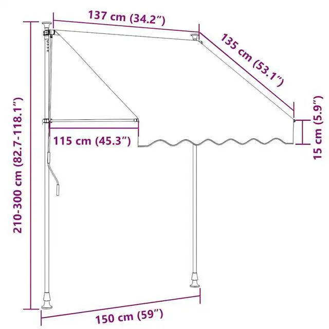 Alt view image 4 of 7 - vidaXL Retractable Awning Patio Awning with Hand Crank 59.1" Orange and Brown