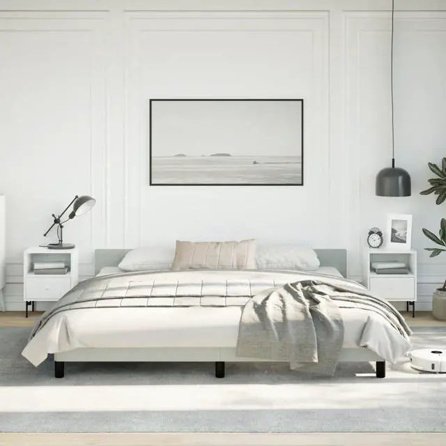 Alt view image 12 of 18 - vidaXL Bed Frame with Headboard Light Gray 76"x79.9" King Velvet