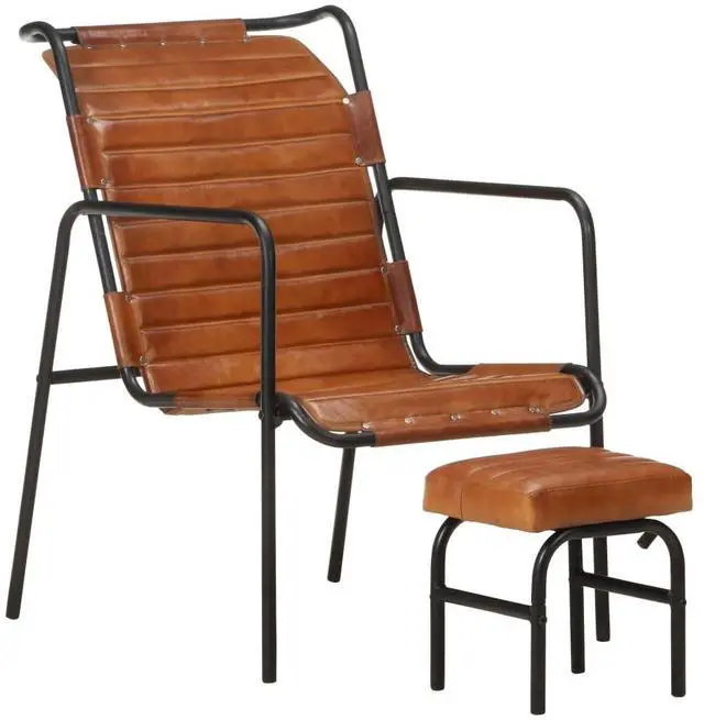 Alt view image 13 of 13 - vidaXL Armchair Accent Relaxing Armchair with a Footrest Brown Real Leather