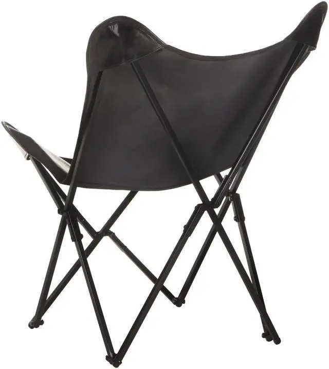 Alt view image 13 of 15 - vidaXL Foldable Butterfly Chair Black Real Leather