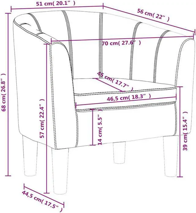 Alt view image 4 of 7 - vidaXL Tub Chair Accent Barrel Armchair for Living Room Brown Faux Leather
