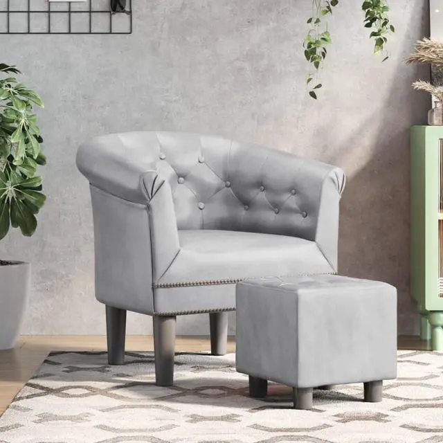 Main image of vidaXL Tub Chair with Footstool Accent Barrel Armchair Silver Faux Leather