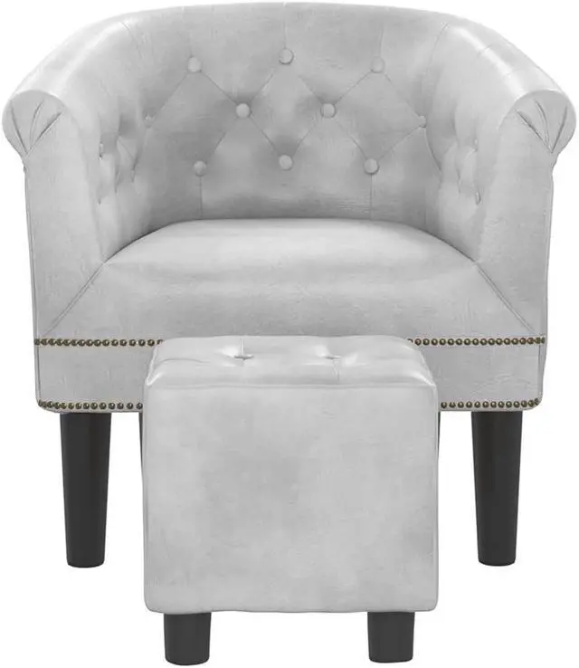 Alt view image 3 of 7 - vidaXL Tub Chair with Footstool Accent Barrel Armchair Silver Faux Leather