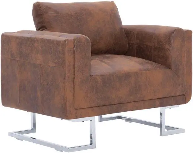 Alt view image 7 of 10 - vidaXL Armchair Modern Upholstered Armchair Single Sofa Brown Faux Suede Leather