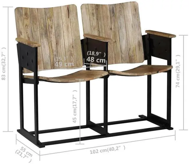 Alt view image 15 of 15 - vidaXL 2-Seater Bench Solid Mango Wood and Steel