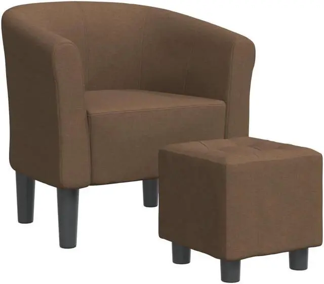 Alt view image 2 of 7 - vidaXL Tub Chair with Footstool Barrel Armchair for Living Room Brown Fabric
