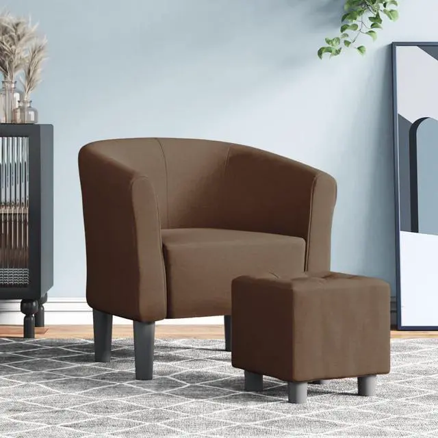 Main image of vidaXL Tub Chair with Footstool Barrel Armchair for Living Room Brown Fabric