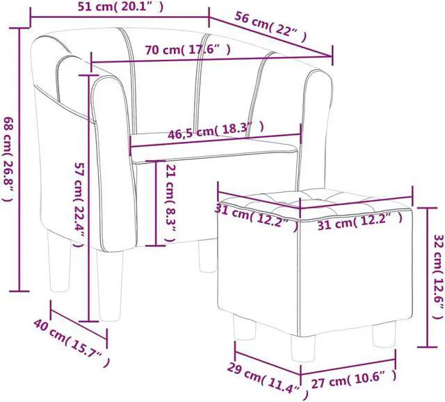 Alt view image 4 of 7 - vidaXL Tub Chair with Footstool Barrel Armchair for Living Room Brown Fabric