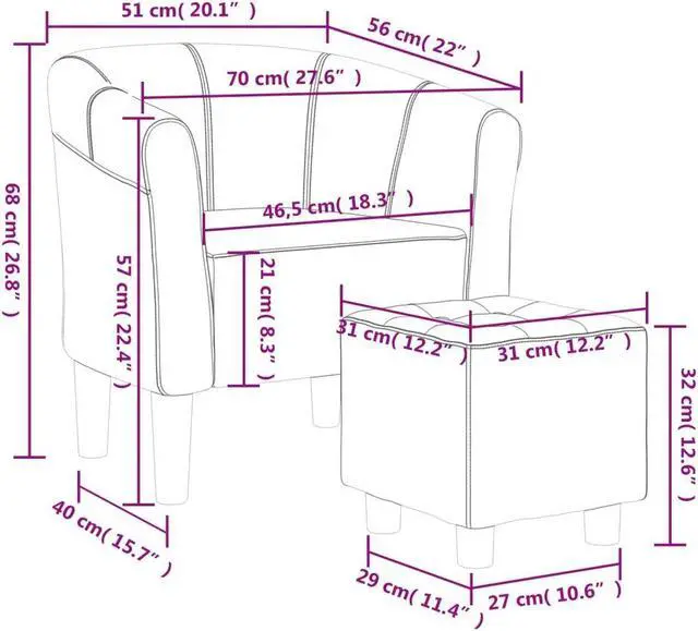Alt view image 4 of 7 - vidaXL Tub Chair with Footstool Armchair for Living Room Dark Gray Fabric