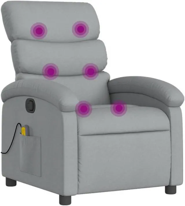 Alt view image 2 of 7 - vidaXL Massage Recliner Chair Adjustable Reclining Armchair Light Gray Fabric