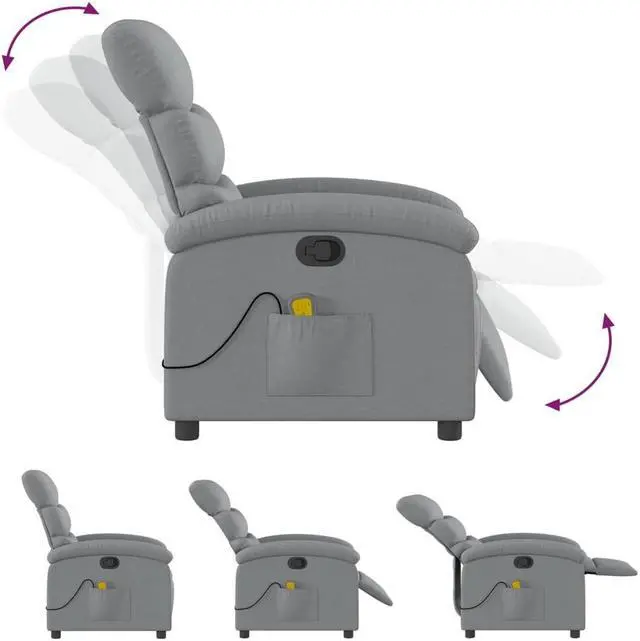 Alt view image 7 of 7 - vidaXL Massage Recliner Chair Adjustable Reclining Armchair Light Gray Fabric